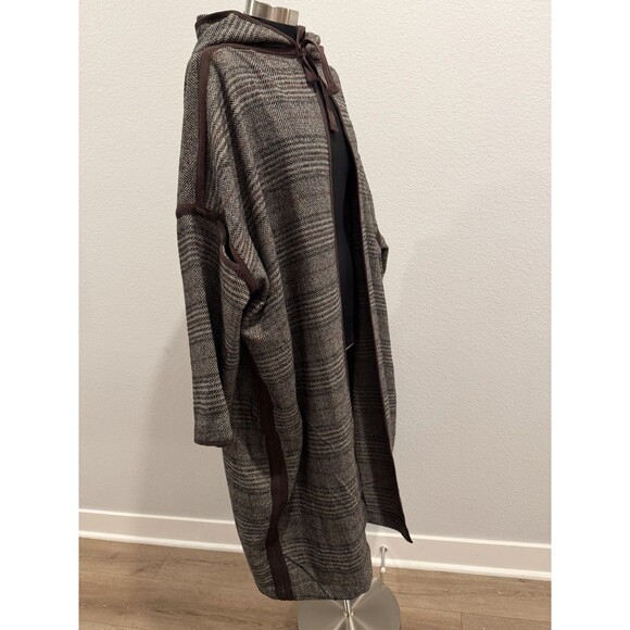 BEULAH Style Women Cotton-Blend Open Front Hooded Coat Brown One Size - Picture 5 of 14